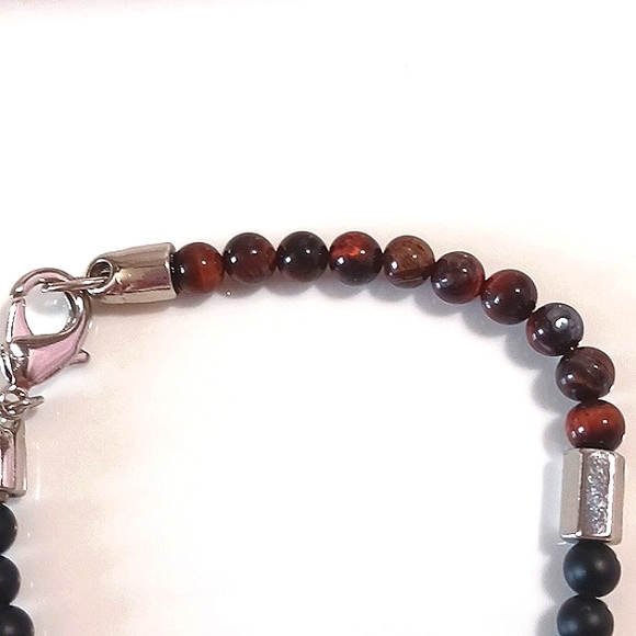 Men"s Tiger Eye/Black stone look Bracelet - Picture 3 of 7